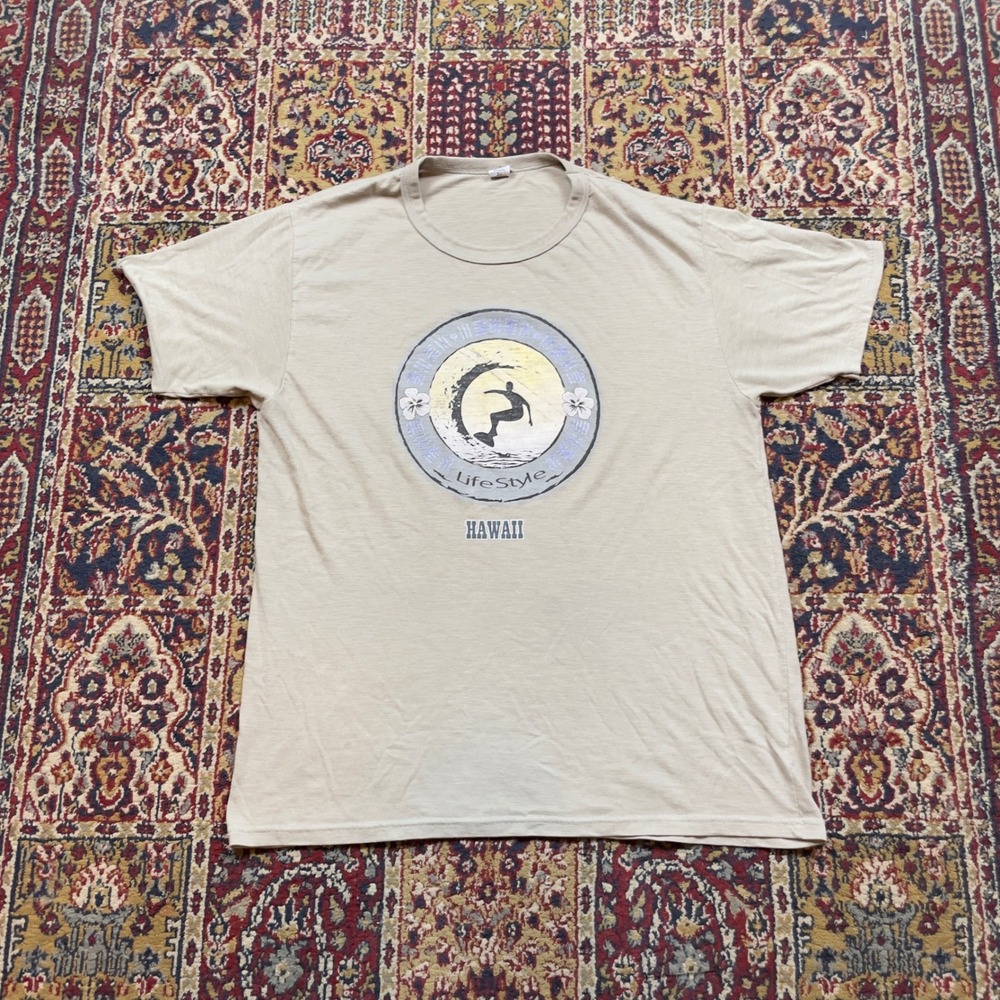 VTG 90s Optima Hawaii Surfer Lifestyle Graphic‎ T Shirt XL Gray Mens Beach Surf